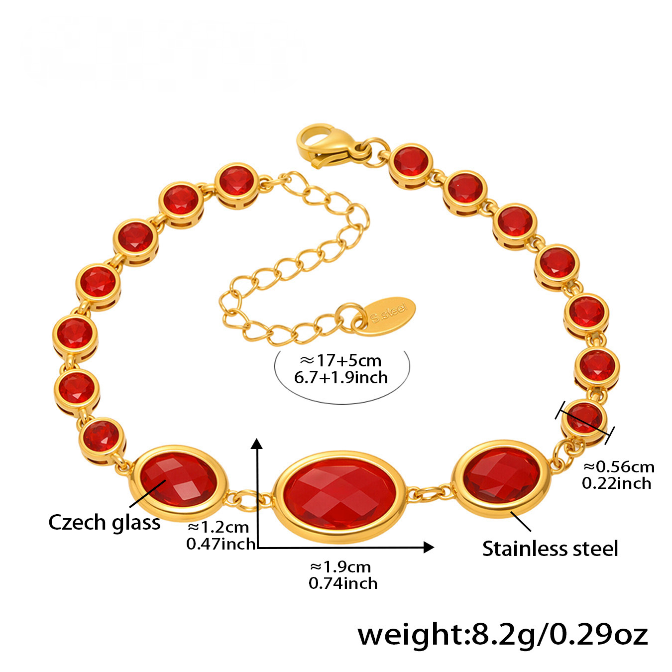 Stainless Steel 18K Gold PVD Oval Cut Crystal Glass Bracelet
