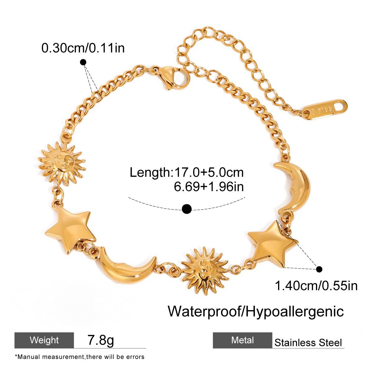 Stainless Steel 18K Gold PVD Star Moon Combination Bracelet