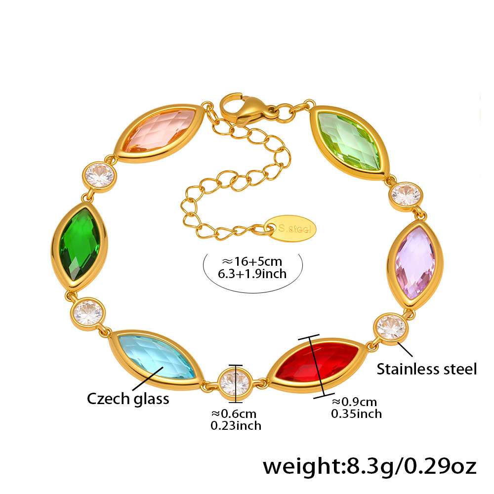 Stainless Steel 18K Gold PVD Crystal Oval Glass Bracelet