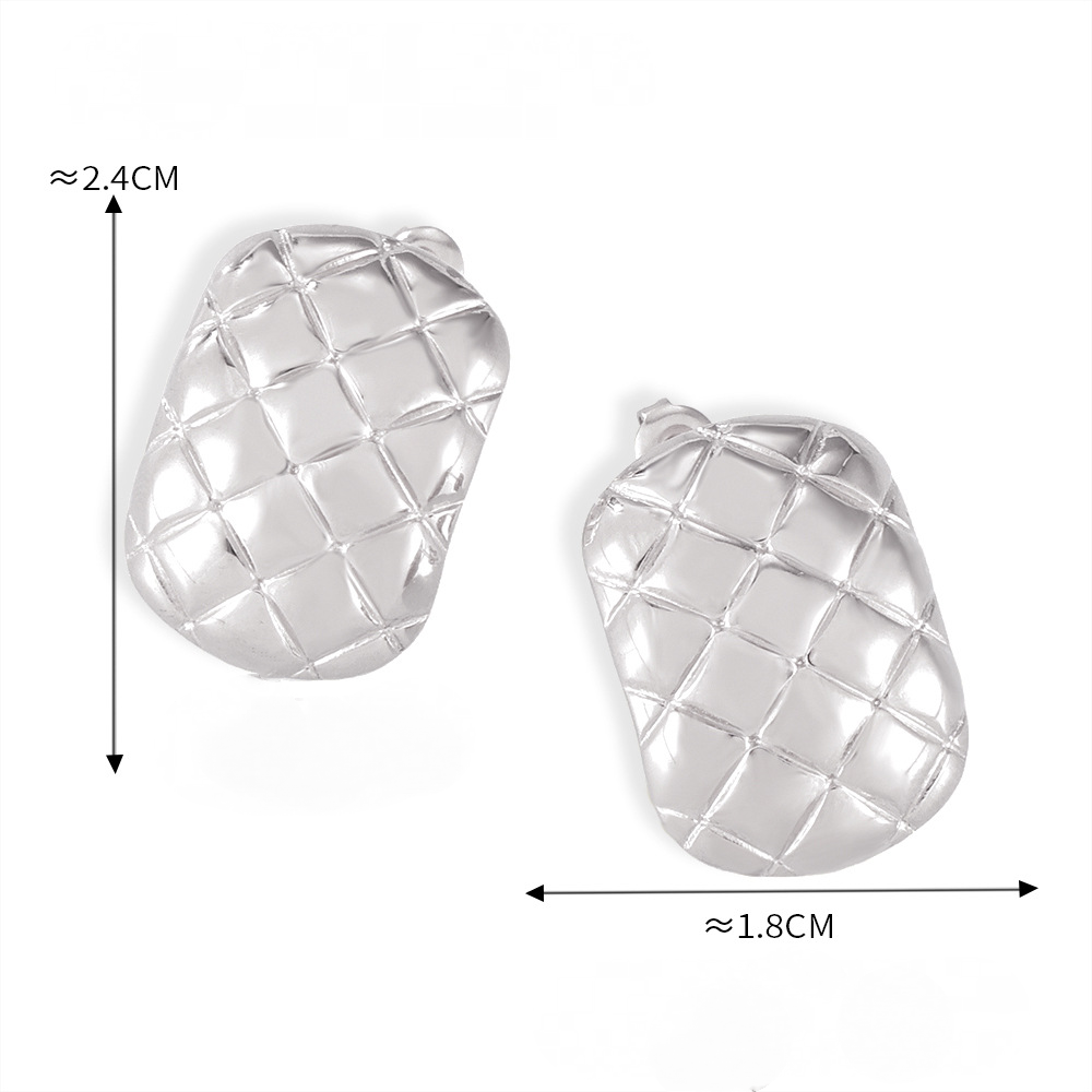 Stainless Steel Rectangular Diamond Check Stud Earrings