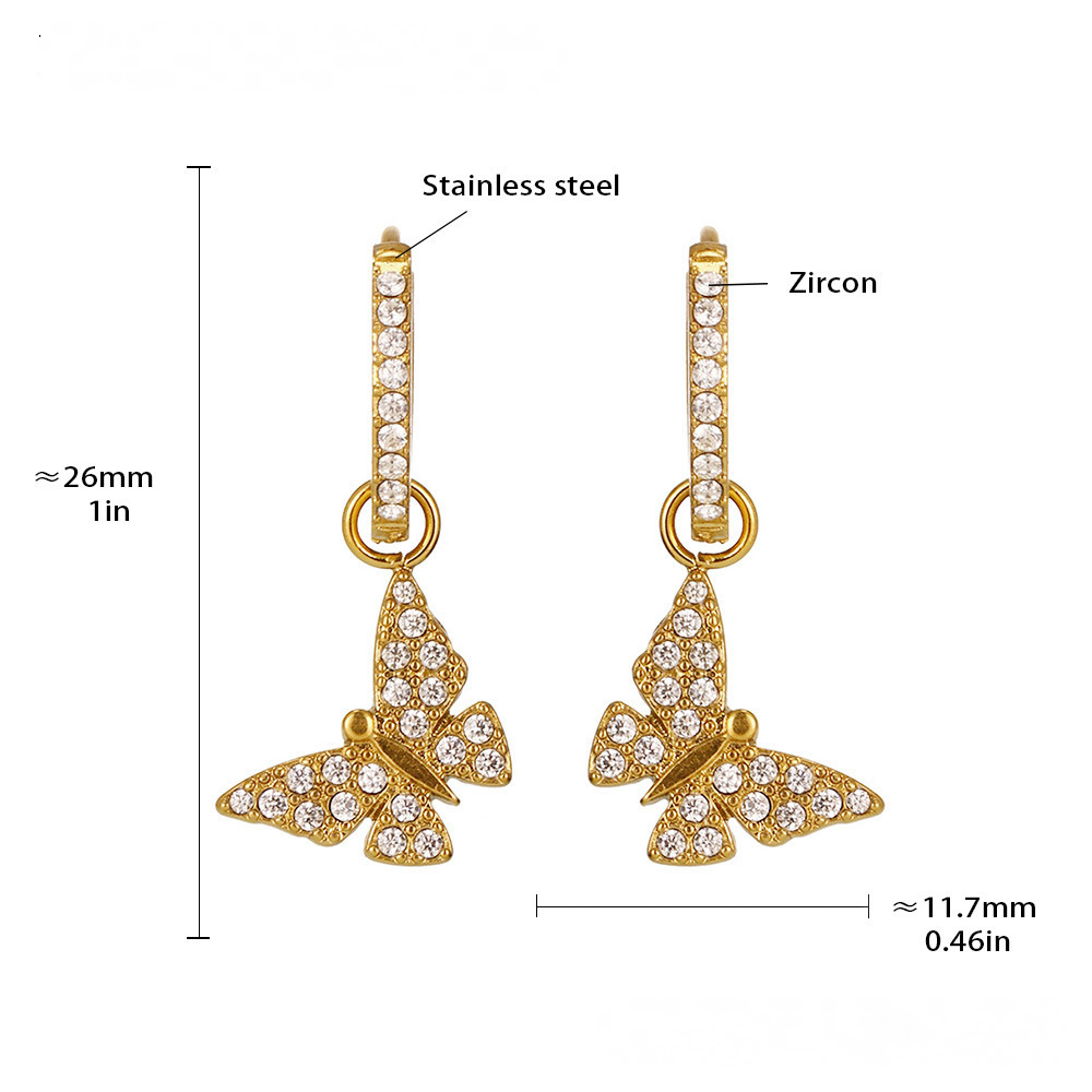 Stainless Steel Butterfly Lightning Geometric Inlay CZ Drop Earrings