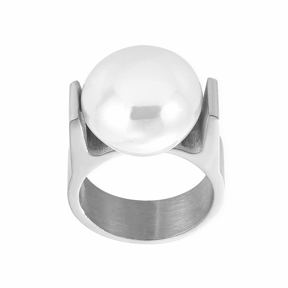 Stainless Steel 18K Gold PVD Large Imitation Pearl Ring
