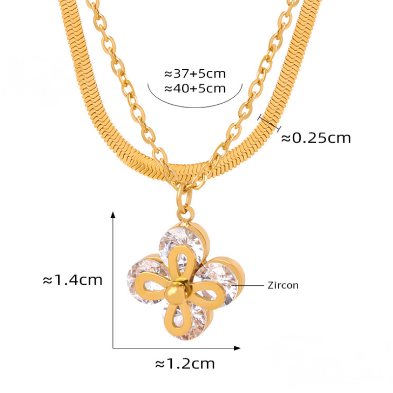 Four-leaf Clover Pendant Inlay Cubic Zirconia Stainless Steel Necklace
