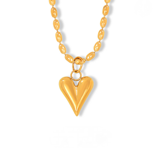 Heart Pendant Beaded Chain Stainless Steel Necklace