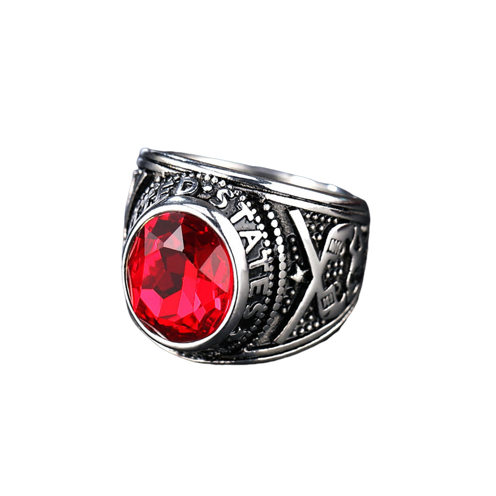 Stainless Steel Navy Military Men's Gemstone Ring