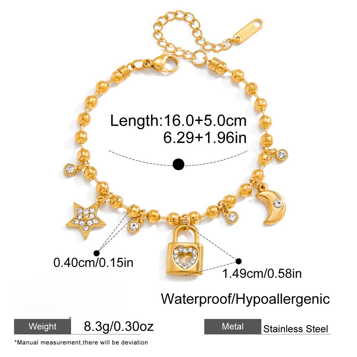 Stainless Steel White Rhinestone Key Bracelet