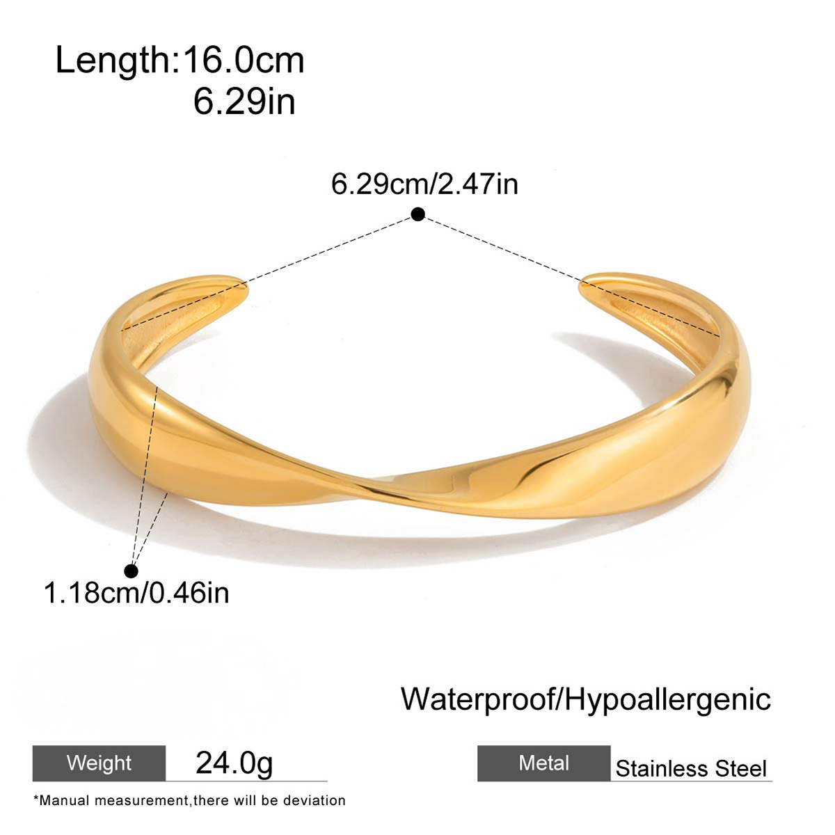 Stainless Steel 18K Gold PVD Irregular Cuff Bracelet