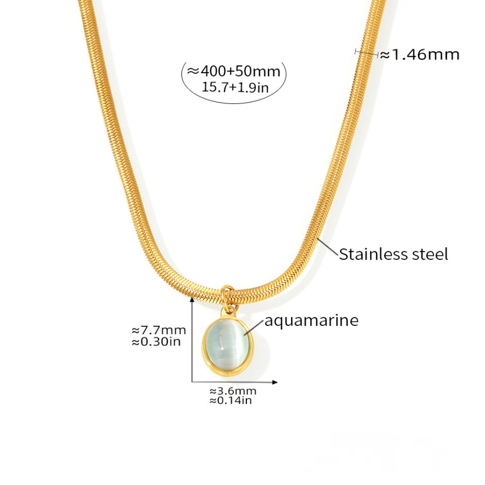 Stainless Steel Snake Chain Fishtail Pendant Natural Stone Beads Double Layer Necklace