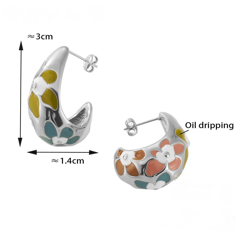 Stainless Steel Flower Enamel Earrings