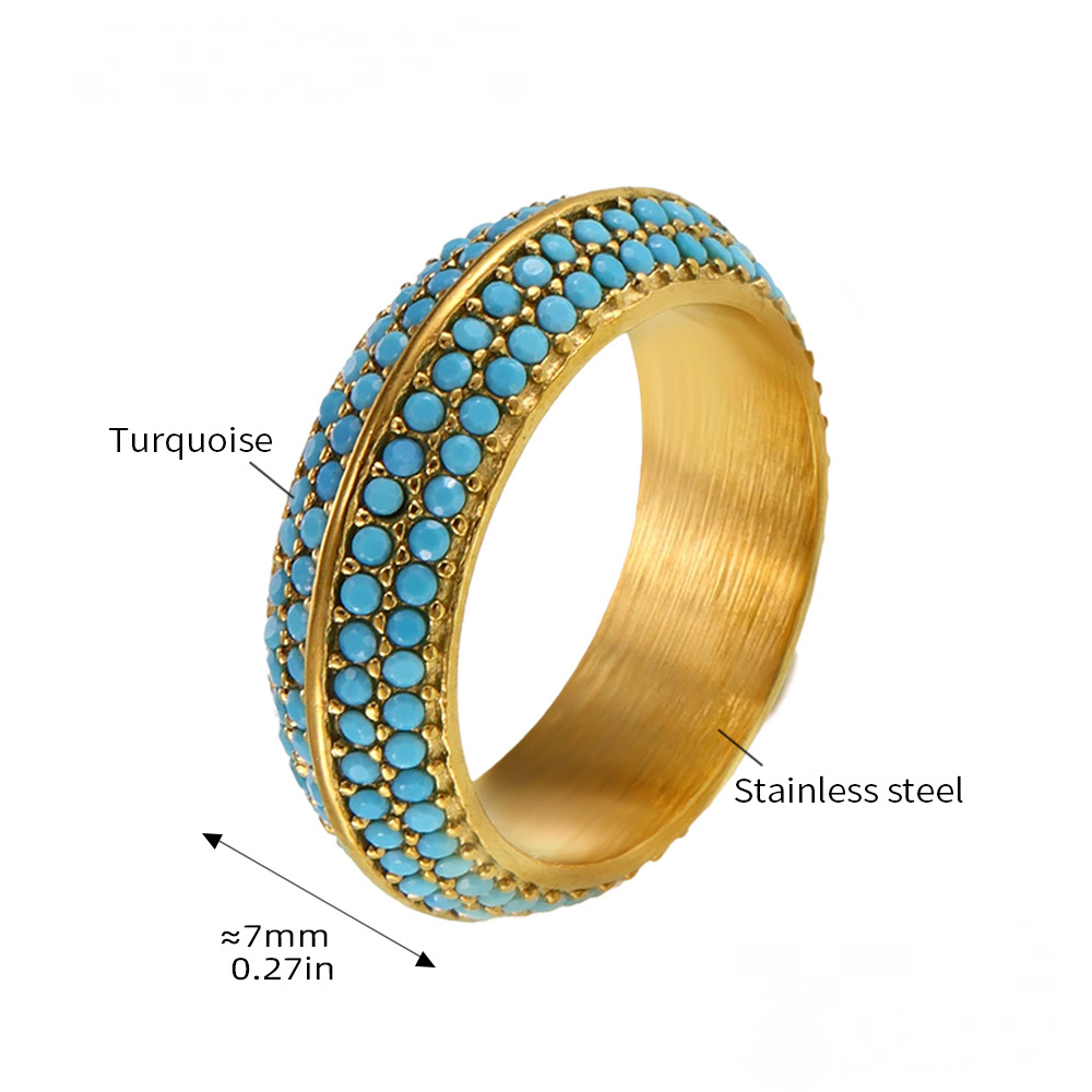 Bague en acier inoxydable avec quatre rangées de zircones cubiques incrustées