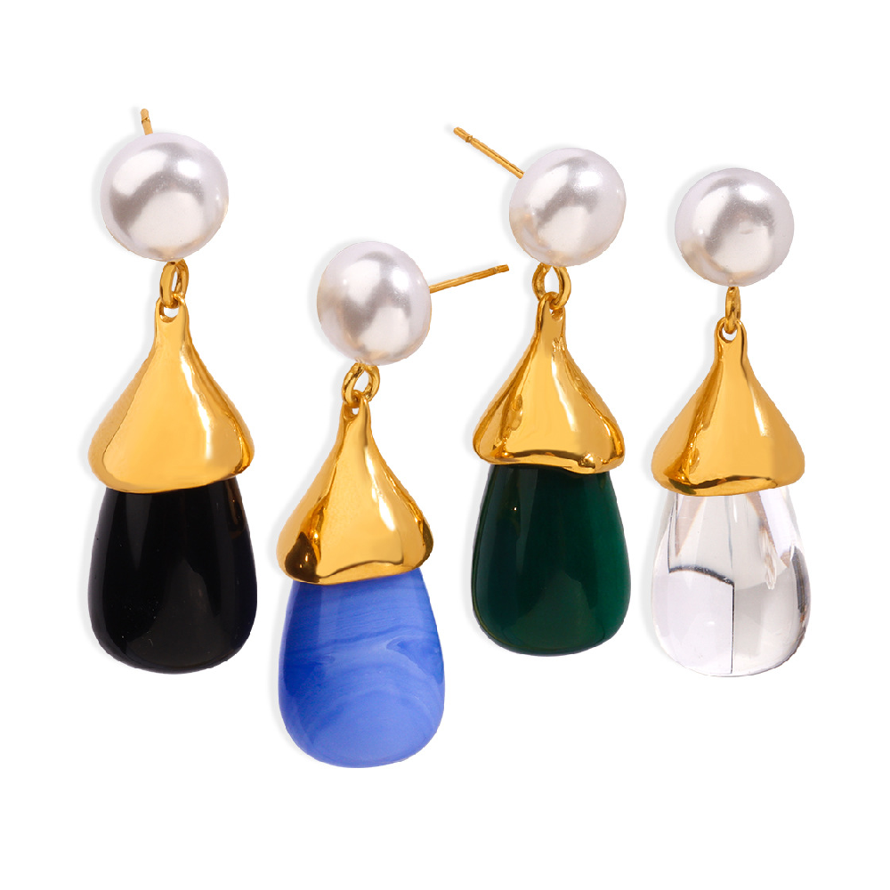 Water Drop Resin Stainless Steel Drop Earrings