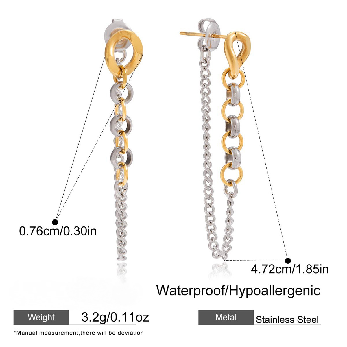 Stainless Steel Chain Tassel Stud Earrings