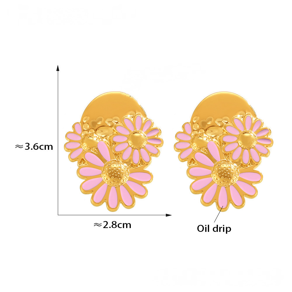 Stainless Steel Daisy Drop Oil Stud Earrings
