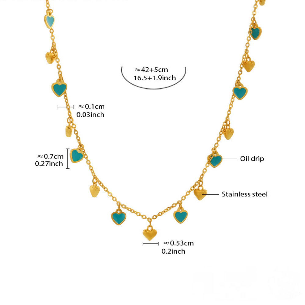 Heart Shaped Oil Drop Pendant Necklace Bracelet Jewelry Set