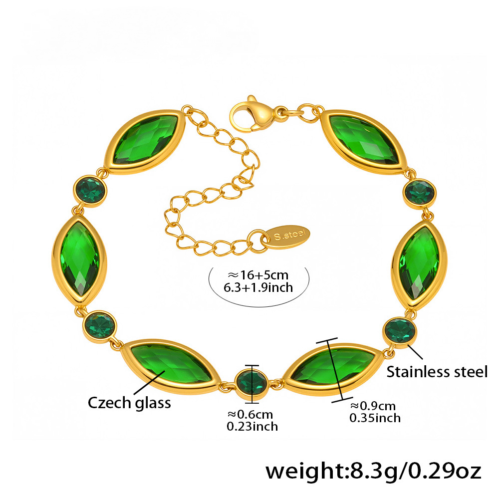 Stainless Steel 18K Gold PVD Crystal Oval Glass Bracelet
