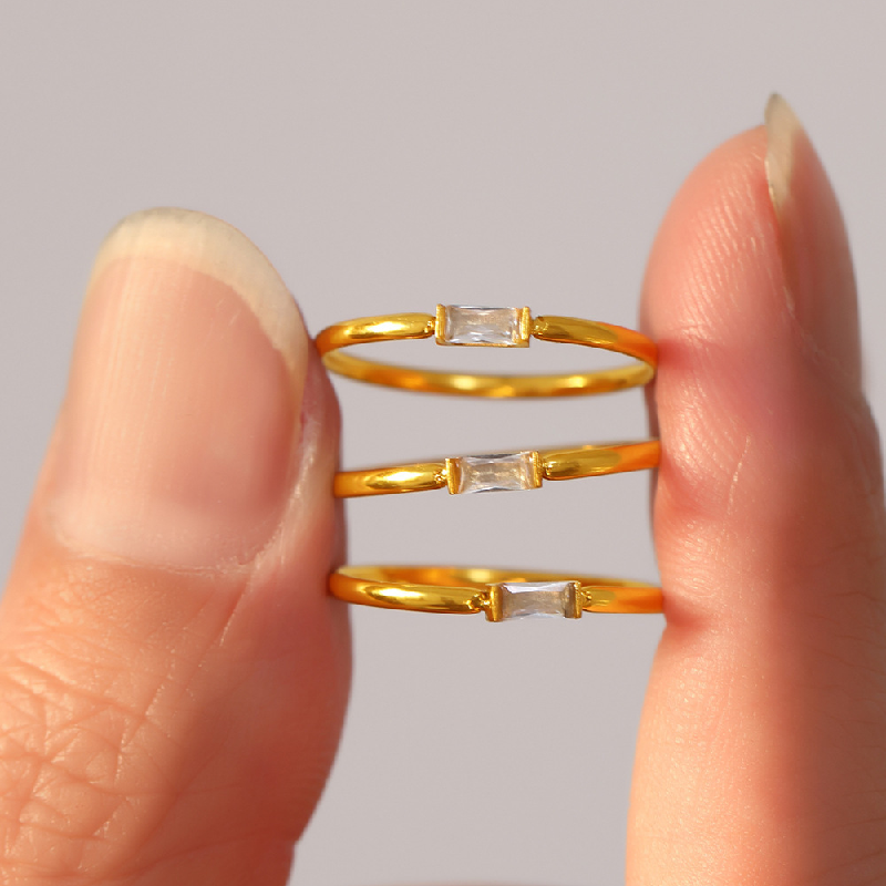 Stainless Steel Rectangular Cubic Zirconia Thin Circle Ring