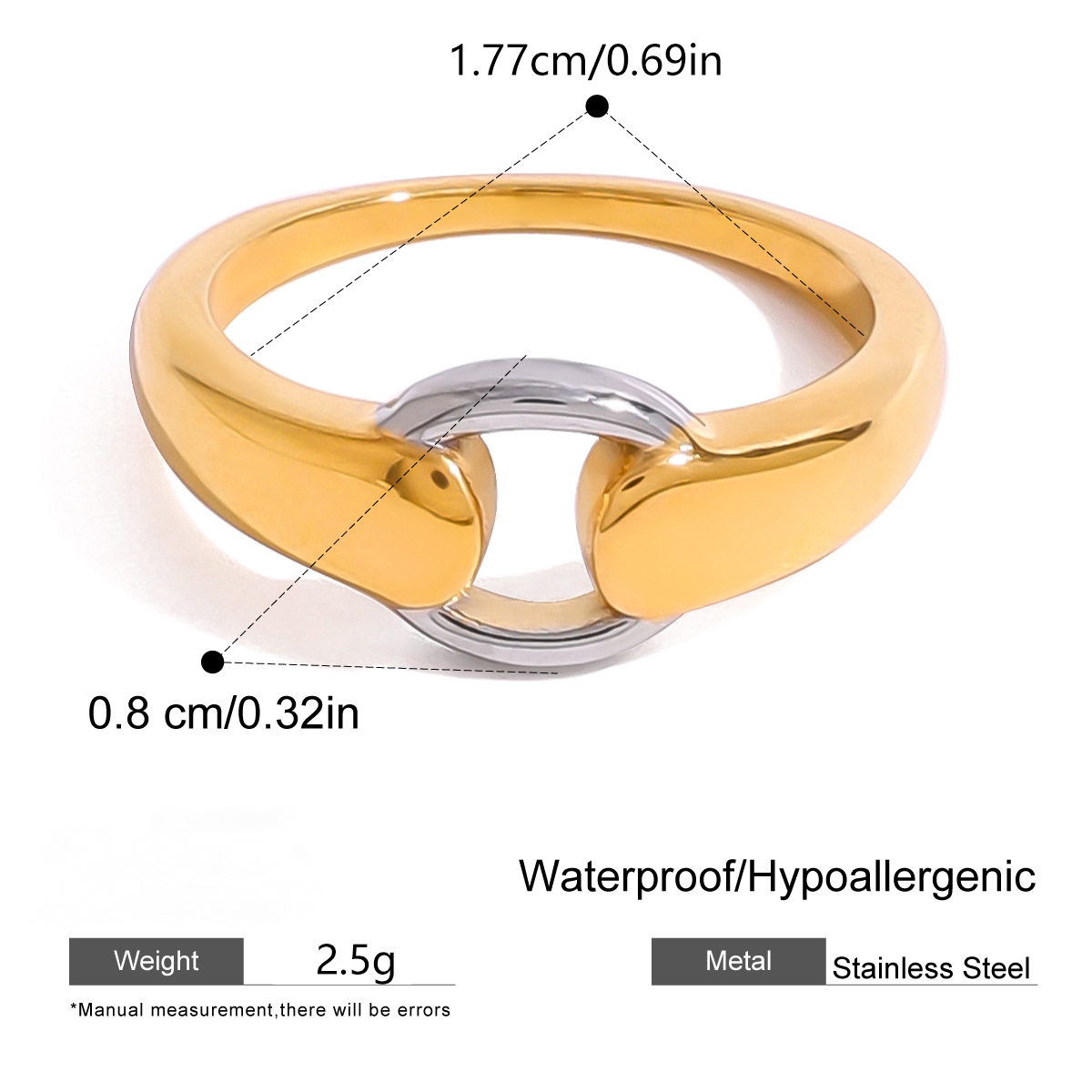 Stainless Steel Geometric Two-Tone Gold and Steel Ring