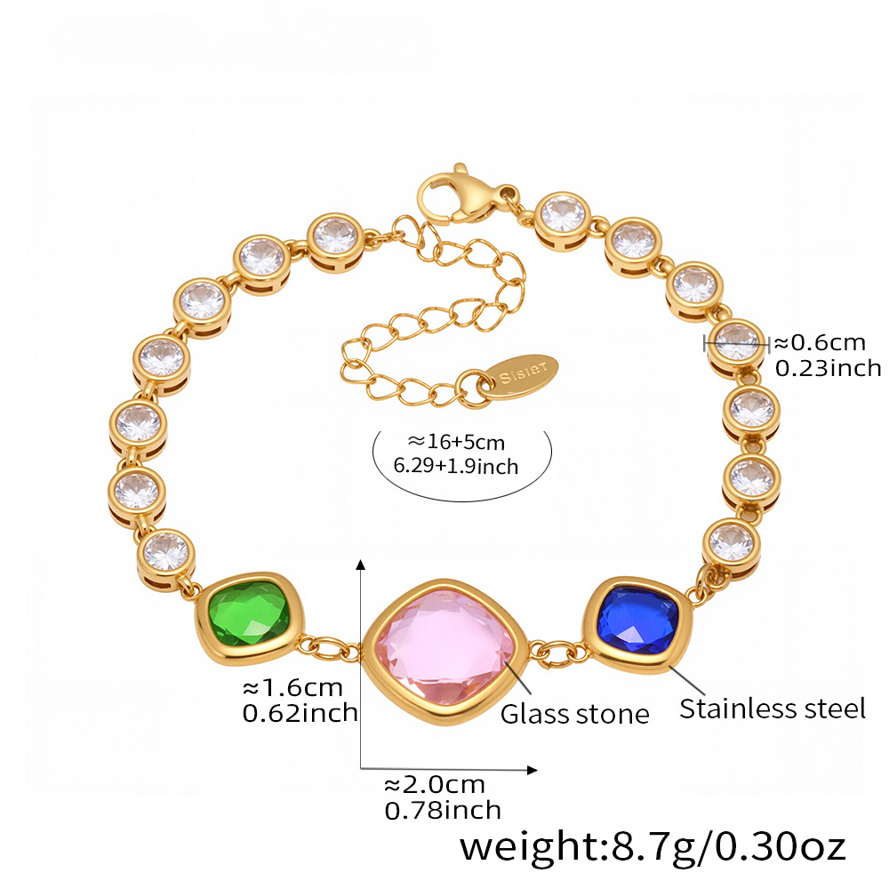 Transparent Cut Czech Square Glass Stone Bracelet