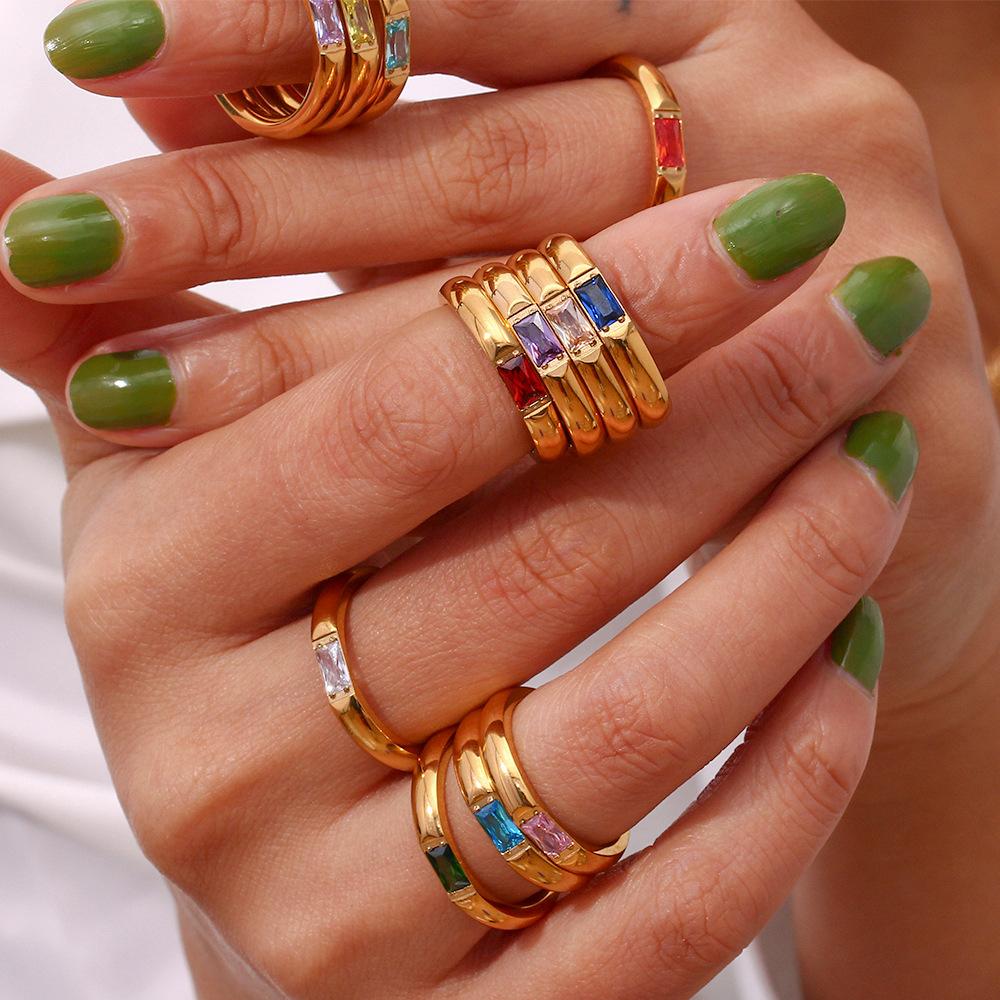 Stainless Steel Rectangular Birthstone Ring