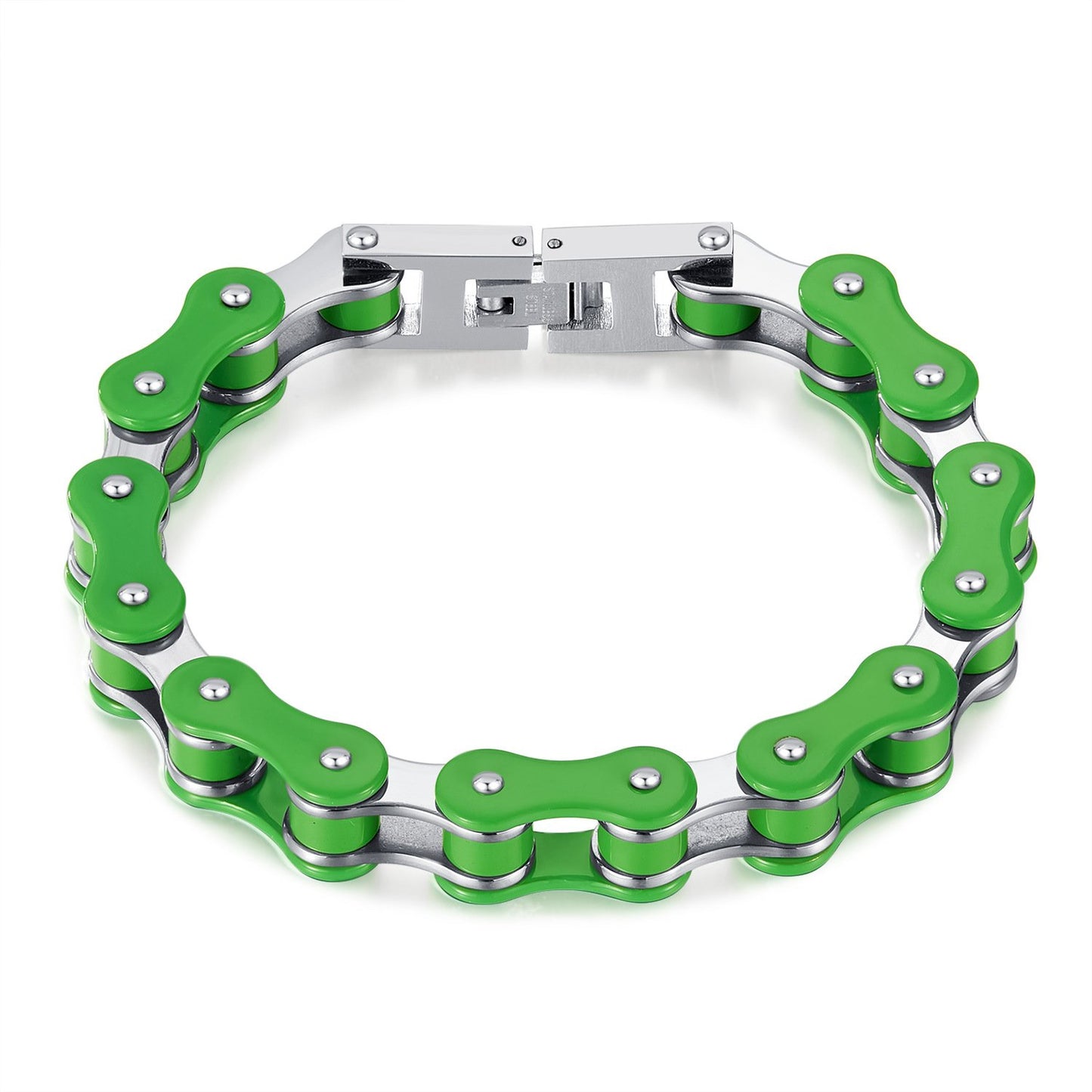 Stainless Steel Green Bike Chain Bracelet