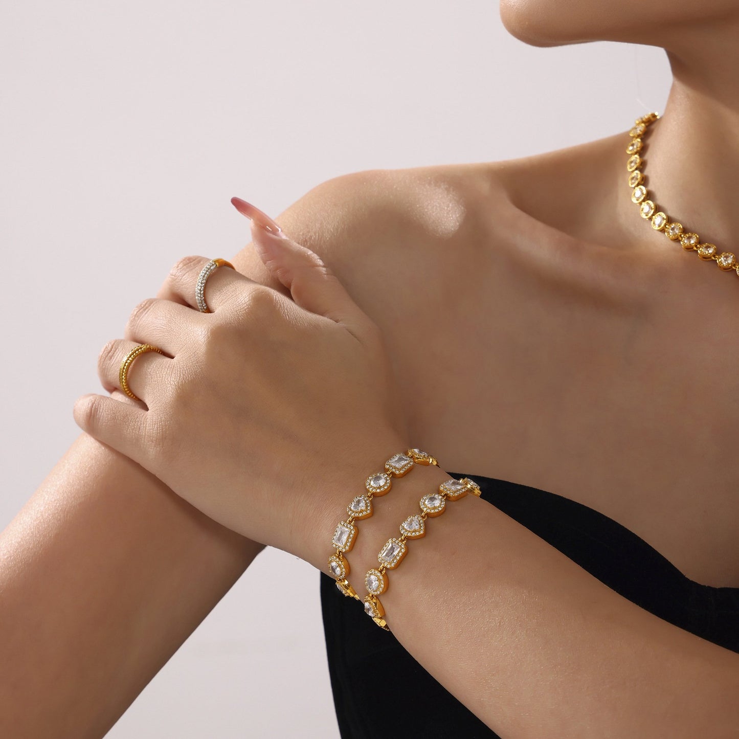 Stainless Steel Heart Square Cubic Zirconia Bracelet