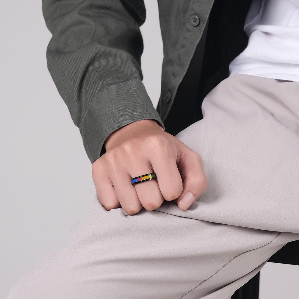 Stainless Steel Rainbow Spinner Ring