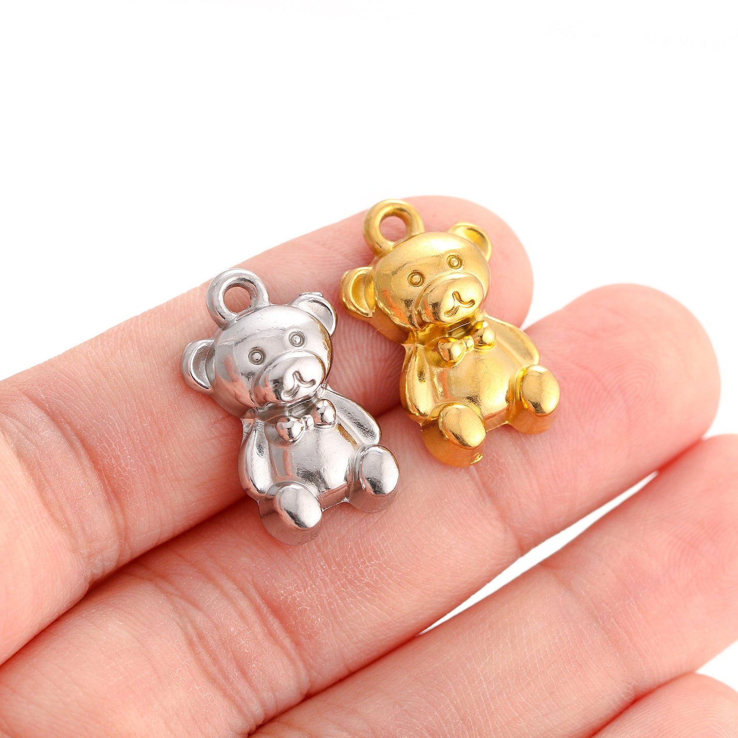 Pendentif ours en peluche en acier inoxydable