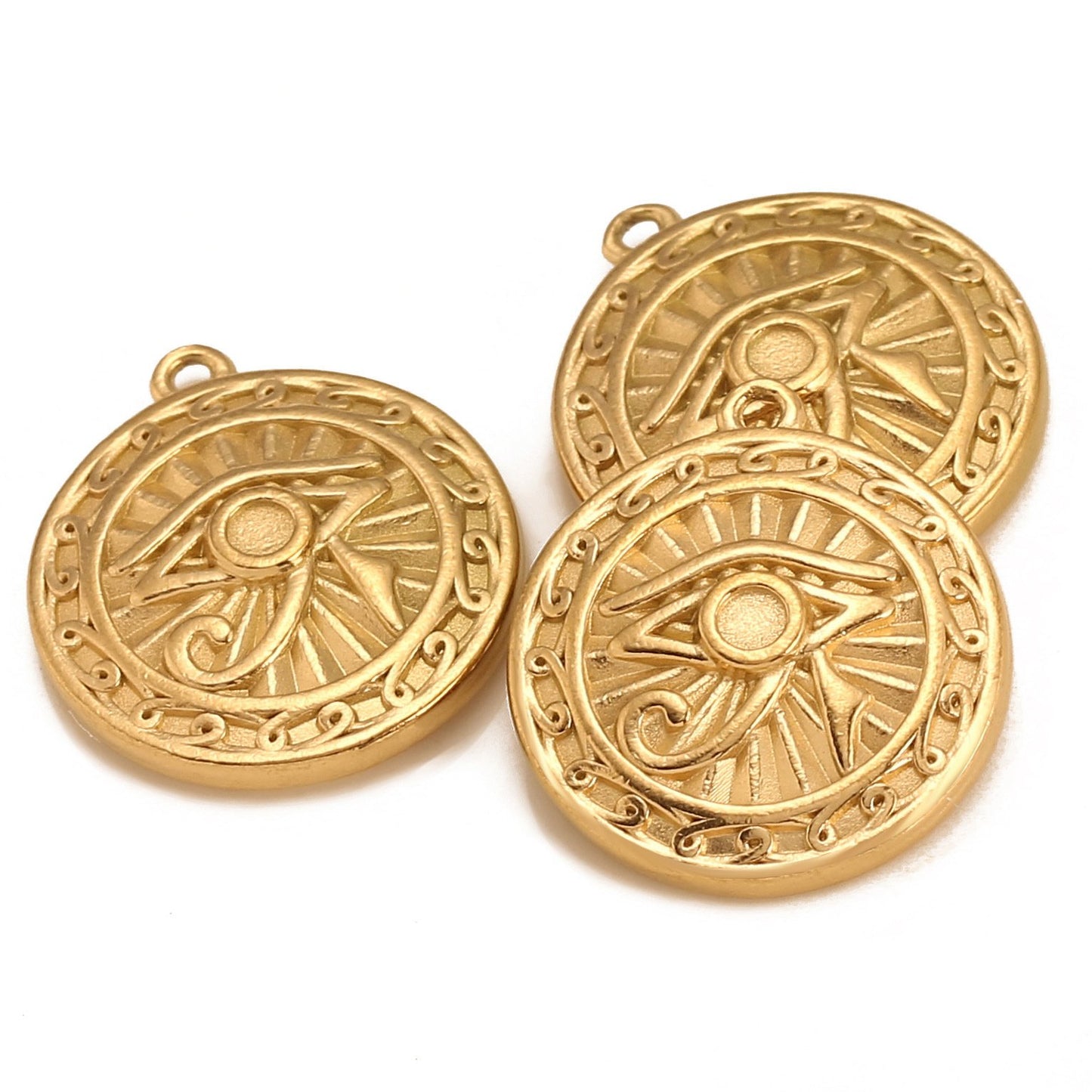 18K Gold PVD Devil's Eye Round Stainless Steel Pendant