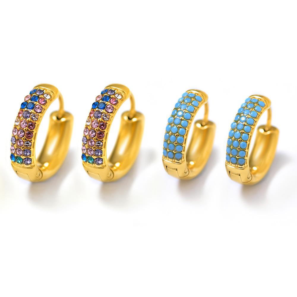 Boucles d'oreilles créoles en acier inoxydable avec zircone cubique bleu turquoise