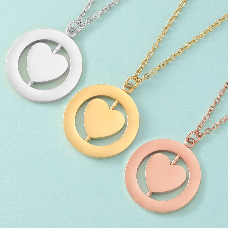 Stainless Steel Rotatable Heart Round Pendant Blank Necklace