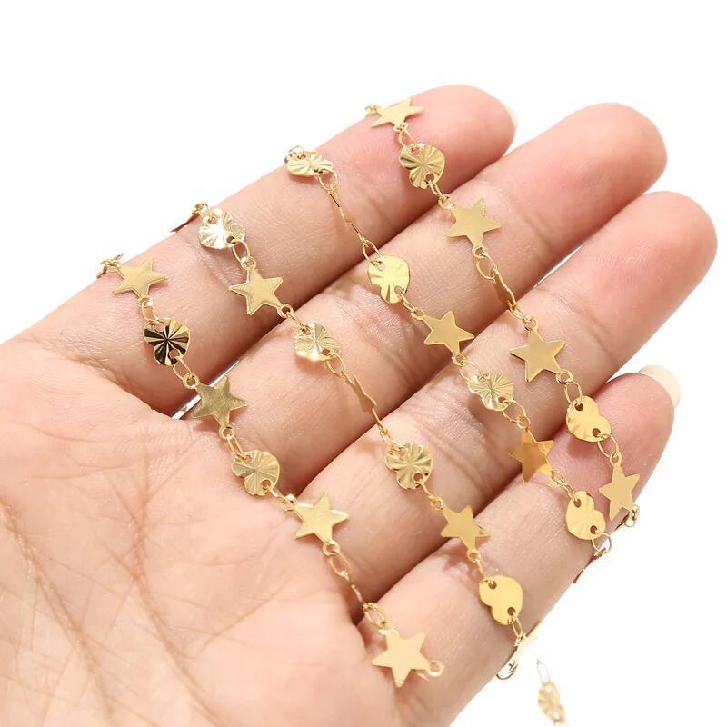 18k Gold PVD Star Heart Chain - By the Meter