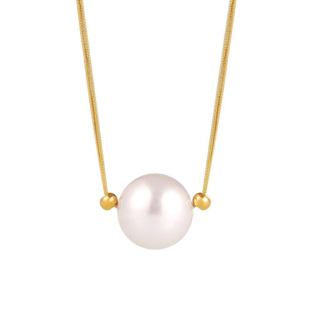 9mm Round Snake Chain Imitation Single Pearl Necklace