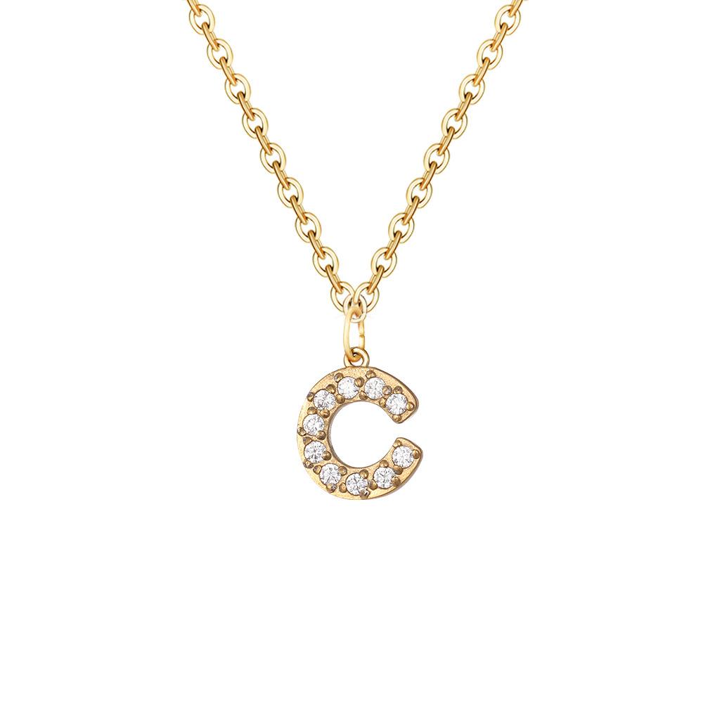 Letter Inlay Cubic Zirconia Pendant Necklace