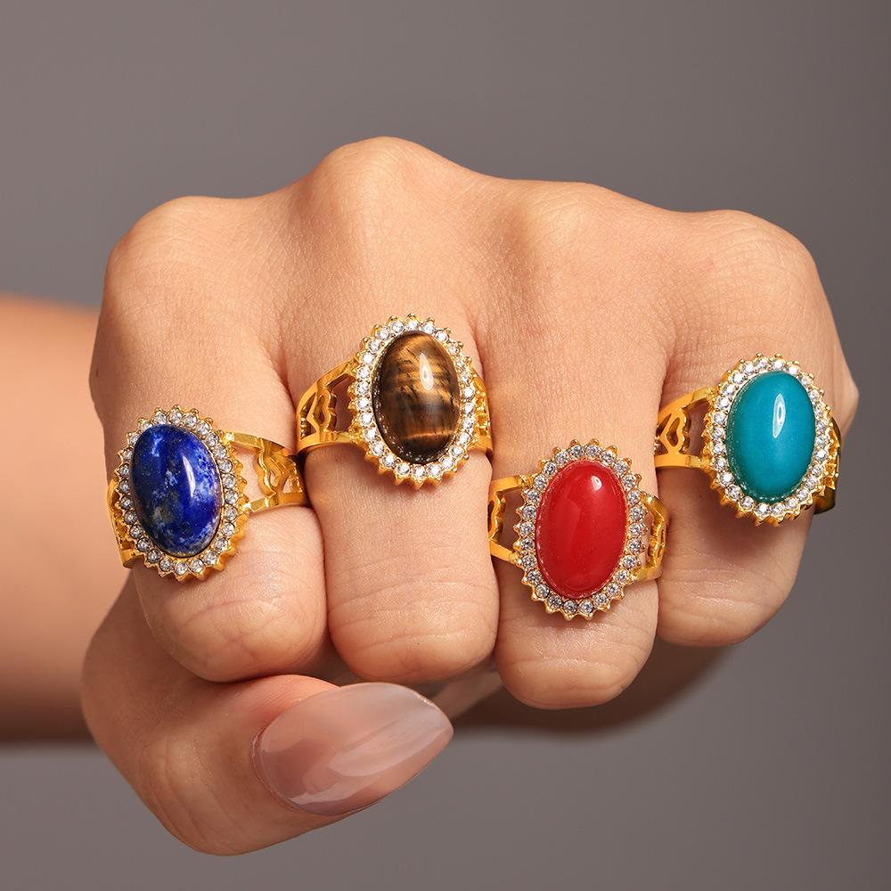 Stainless Steel Oval Natural Stone Cuff Ring