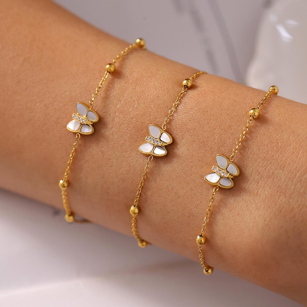 Stainless Steel Butterfly Inlay Cubic Zirconia Bracelet