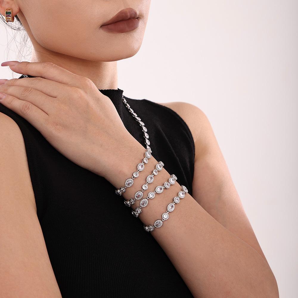 Stainless Steel Oval Inlay Cubic Zirconia Bracelet
