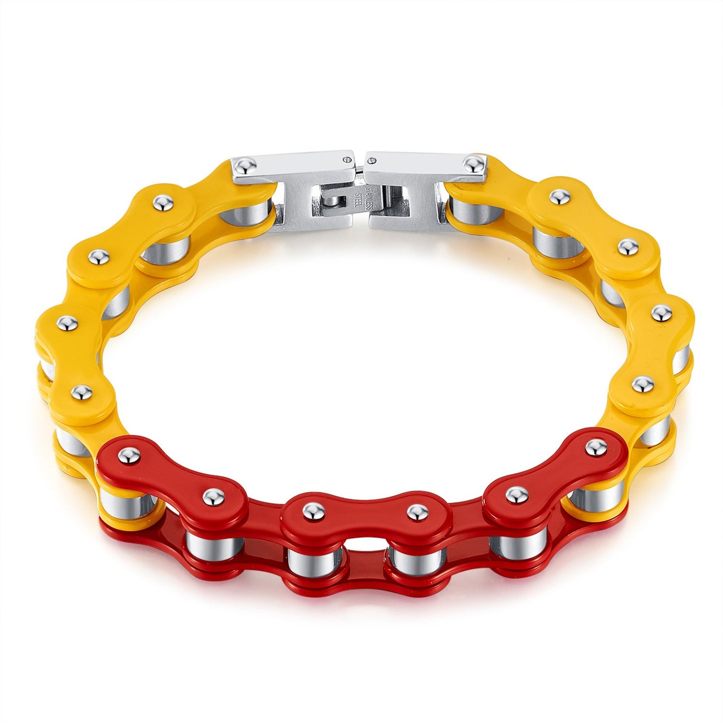 Stainless Steel Yellow and Purple Bike Chain Bracelet