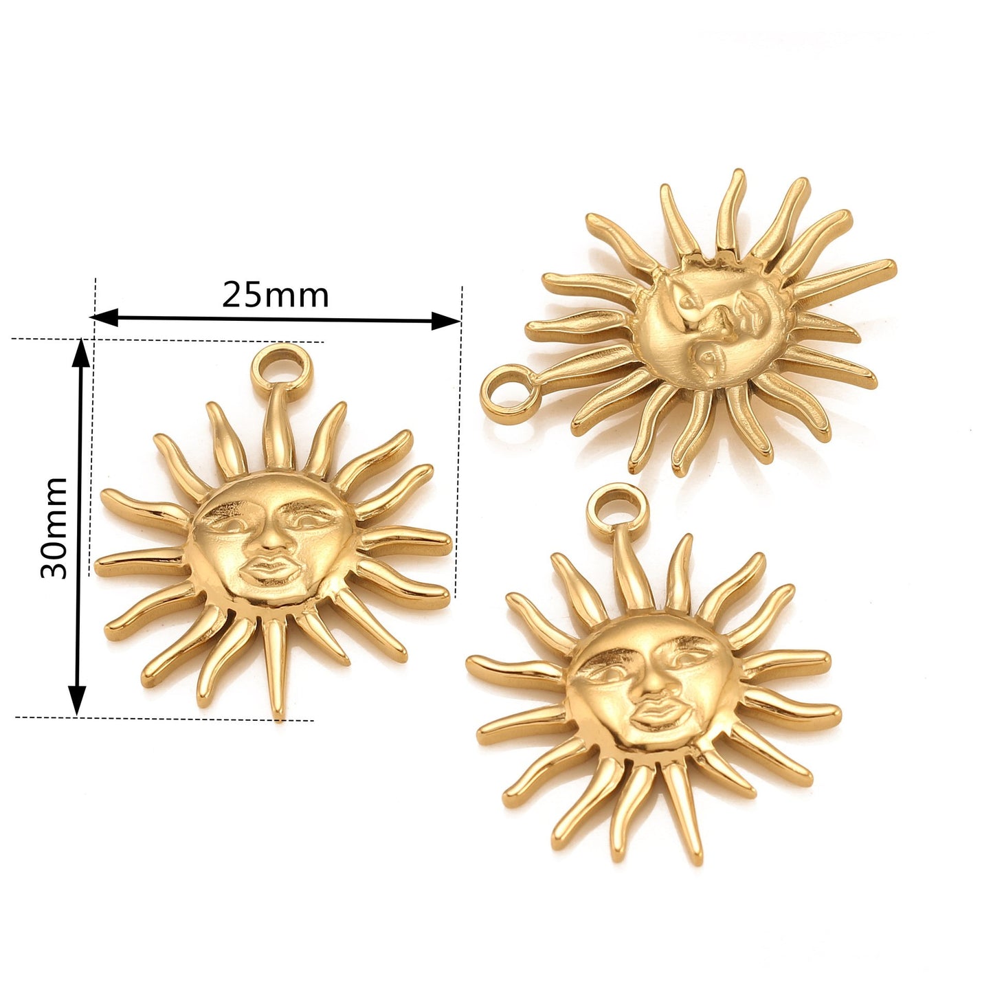 Pendentif en acier inoxydable avec visage humain et soleil