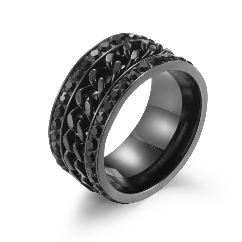 Stainless Steel Chain Spinner Ring with Rhinestones On Both Sides