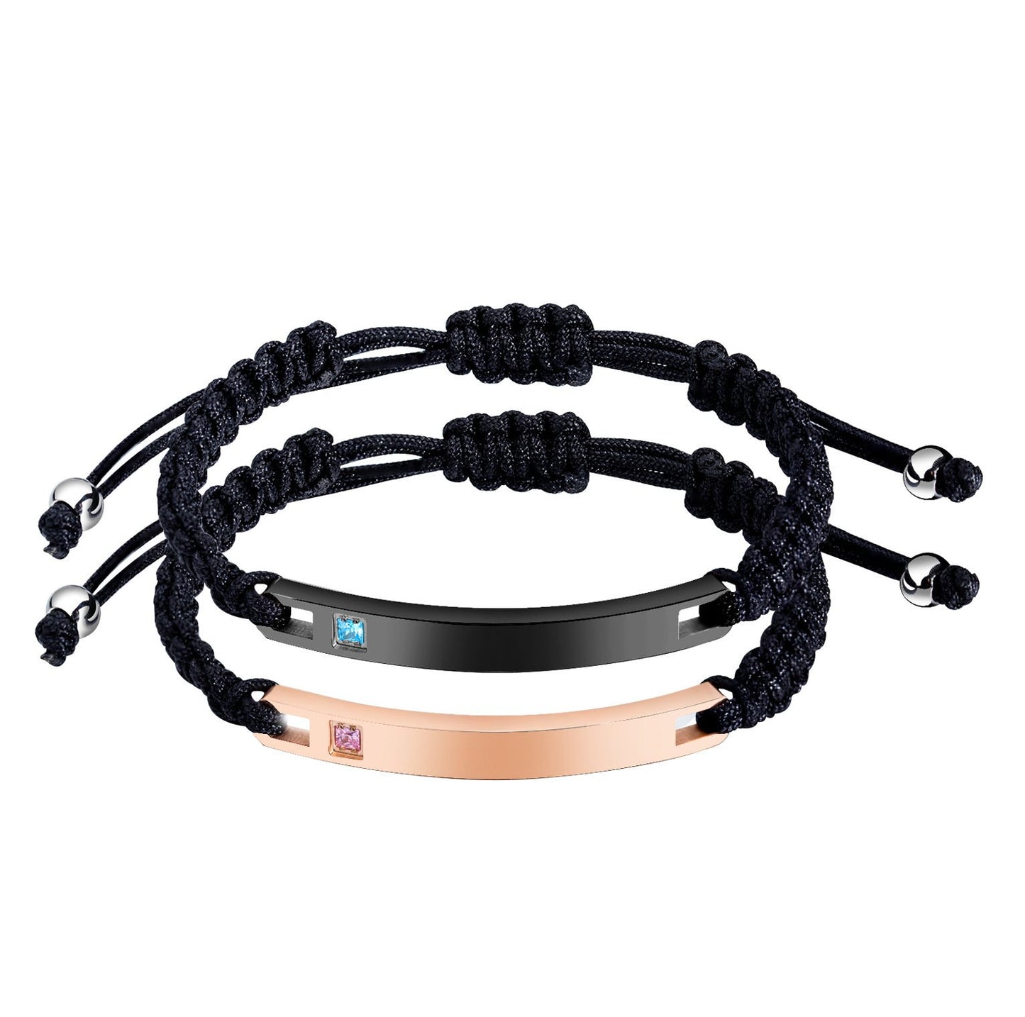 Stainless Steel Cubic Zirconia Couple Blank Bracelet