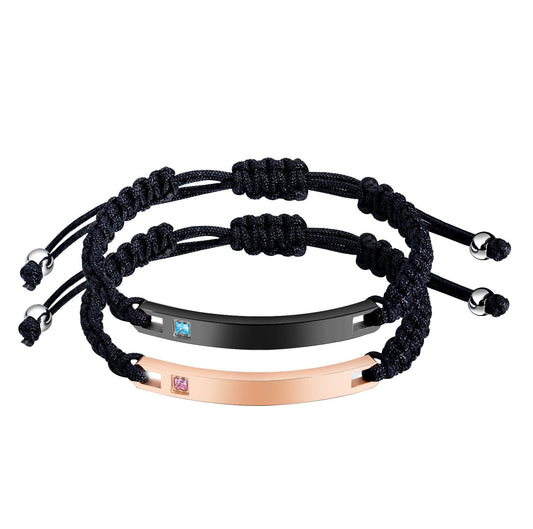 Stainless Steel Cubic Zirconia Couple Blank Bracelet