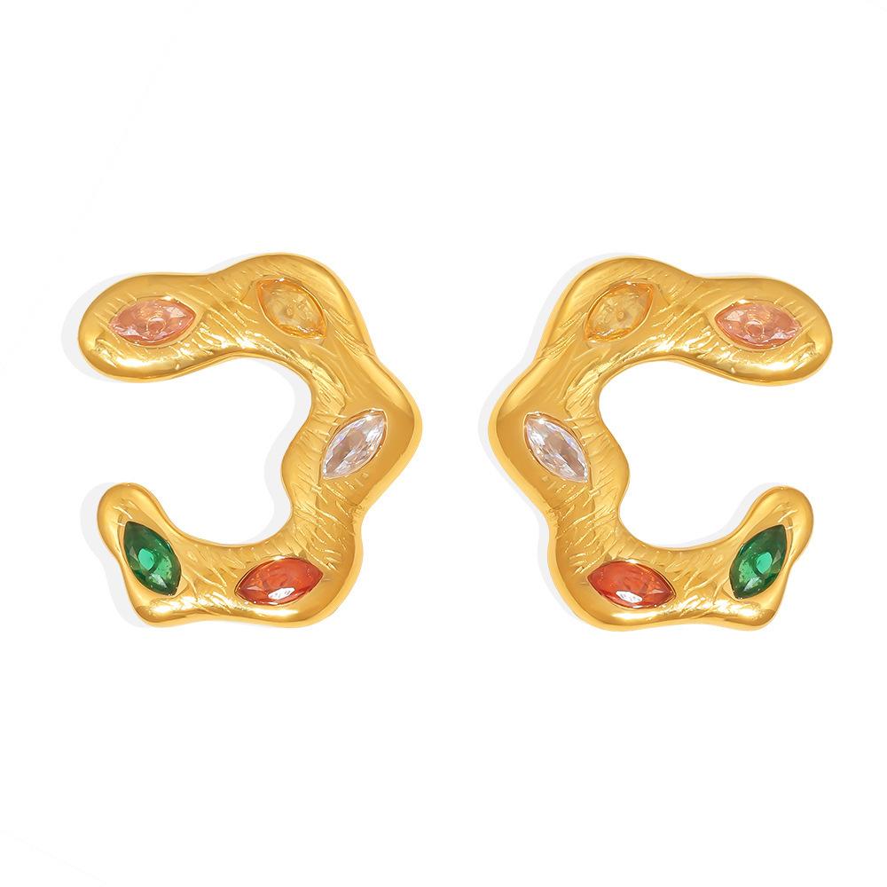 Boucles d'oreilles créoles irrégulières en acier inoxydable et oxyde de zirconium