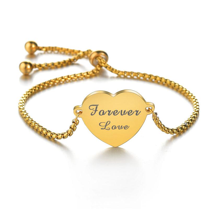 Stainless Steel Heart Pendant Role Chain Bracelet