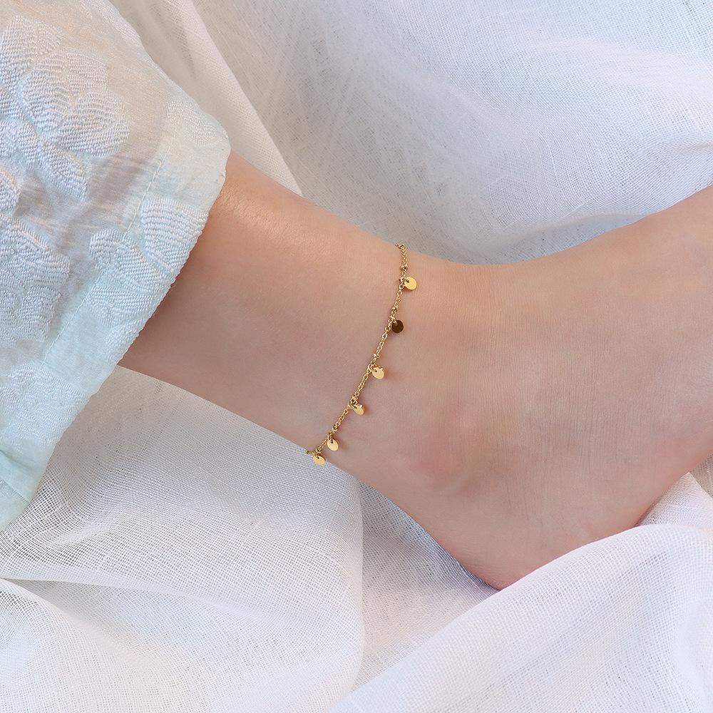 18K Gold PVD Disc Tassel Stainless Steel Anklet