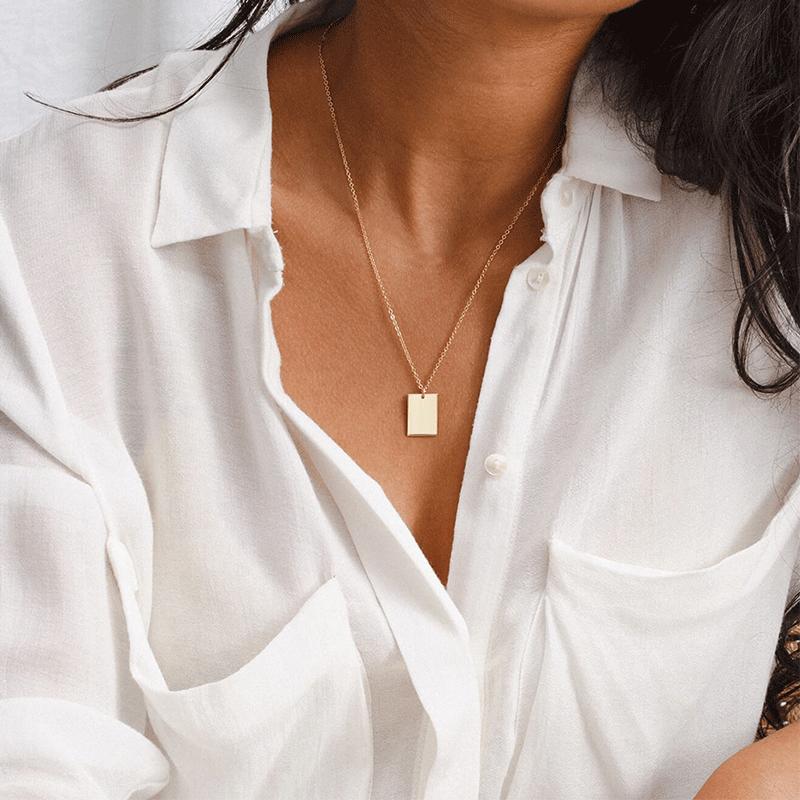Stainless Steel 18x12mm Square Blank Necklace