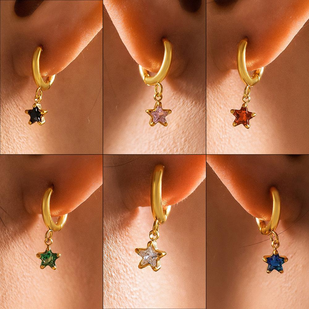 Boucles d'oreilles pendantes en acier inoxydable avec pendentif étoile et zircone cubique