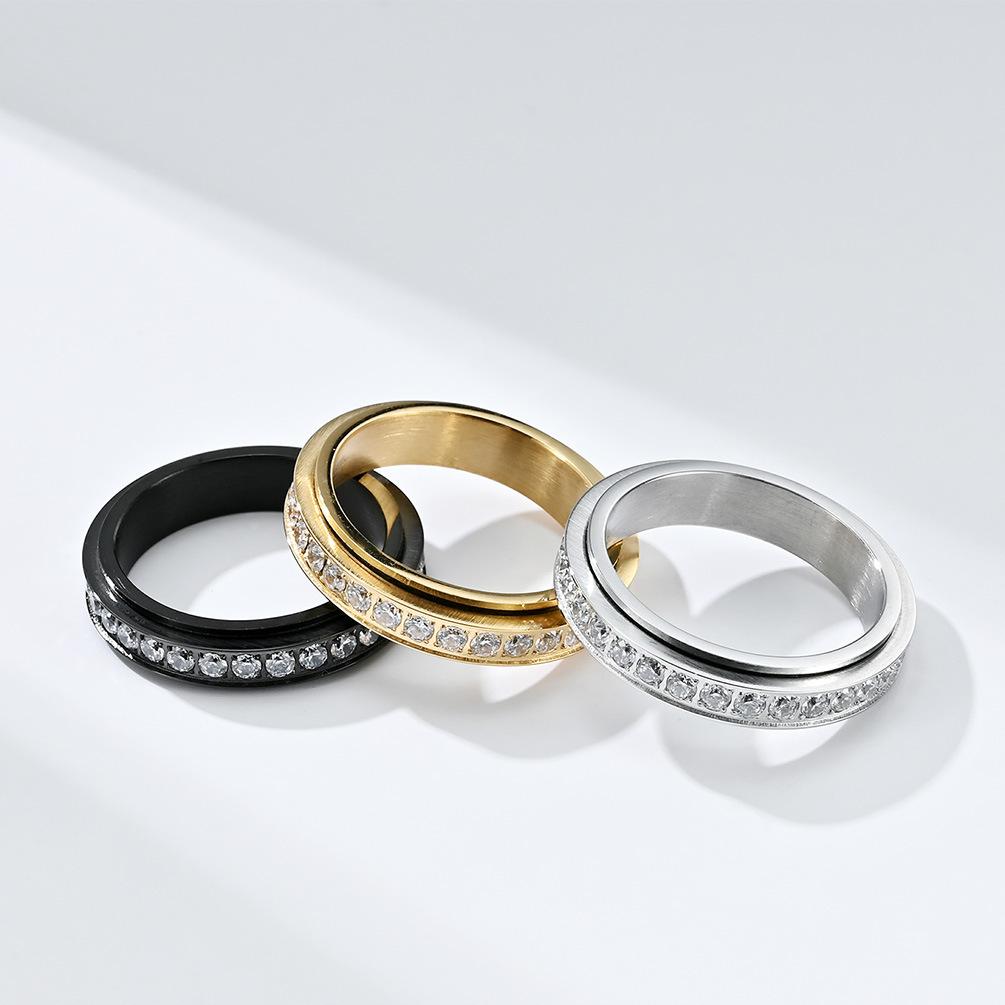 Stainless Steel Rhinestones Spinner Ring