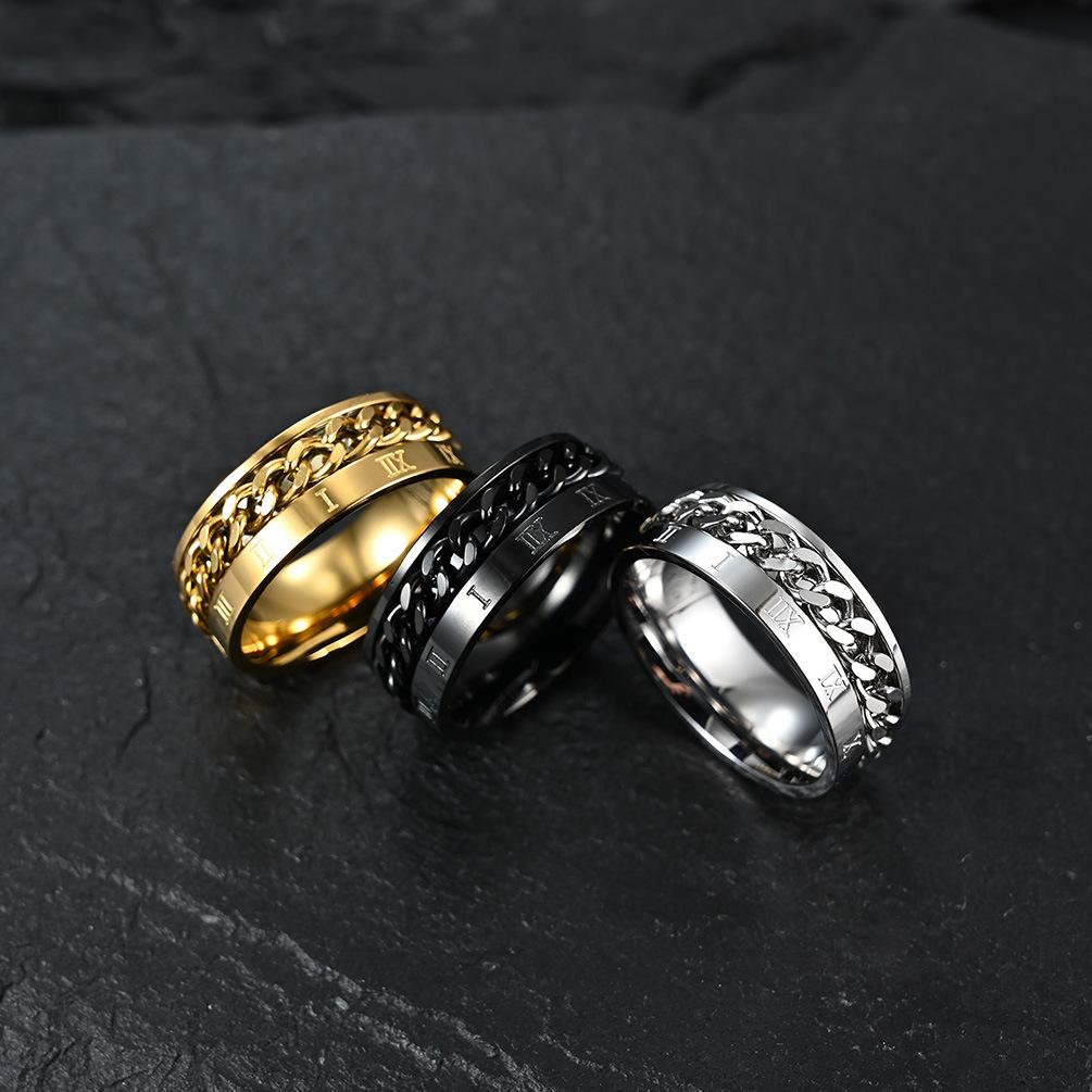 Stainless Steel Roman Numeral Chain Spinner Ring