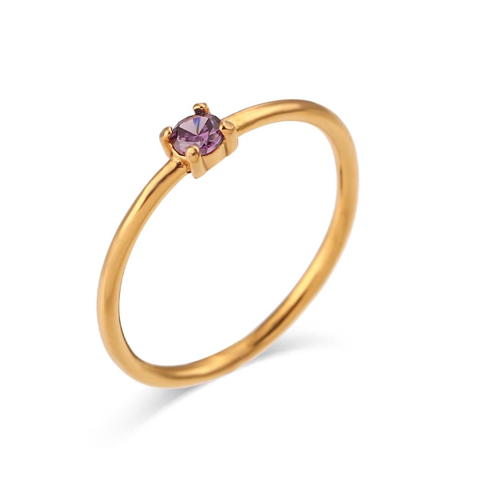 18K Gold PVD Stainless Steel Prong Set Birthstone Ring