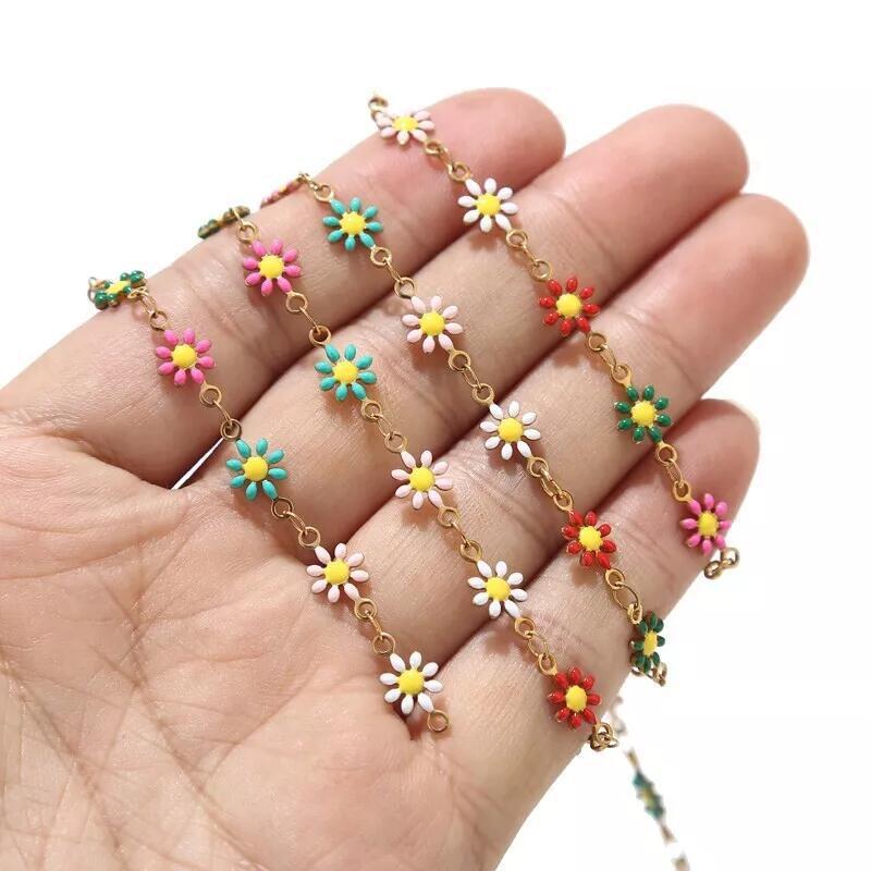 7mm Stainless Steel Drop Oil Daisy Chain - By the Meter